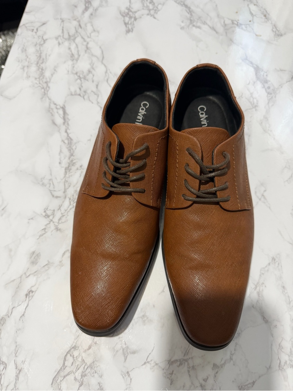 Calvin Klein Men's Cognac Brown Textured Leather Oxfords